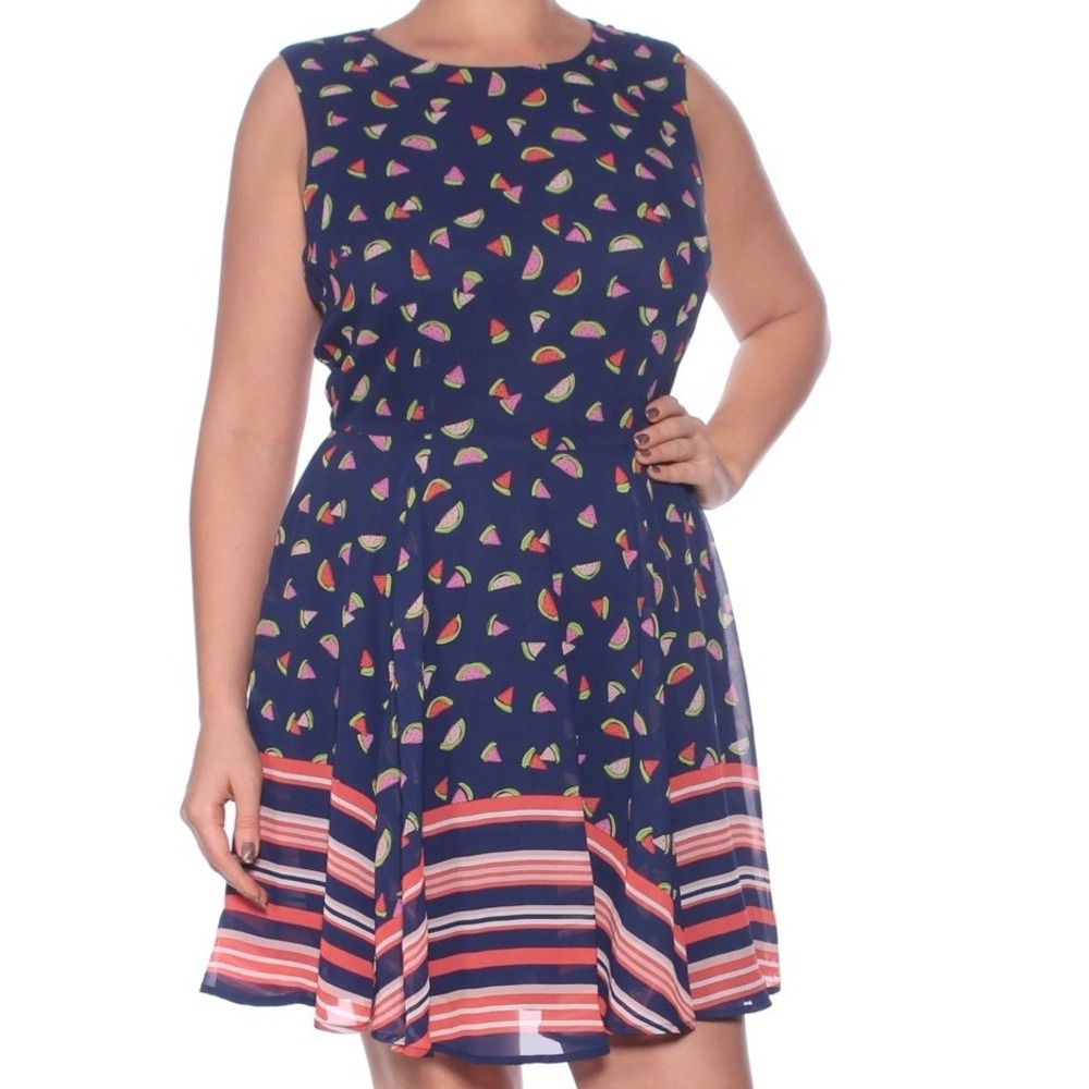 Watermelon Print Fit and Flare Dress, size XL Maison Jules